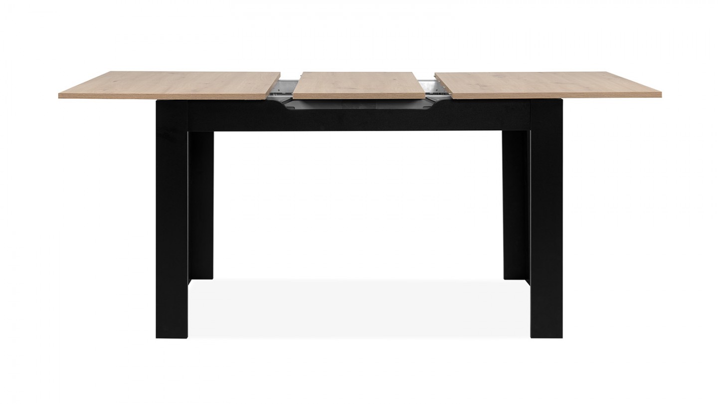 Table à manger extensible 4/6 personnes effet chêne et noire 125/165 cm - Lars