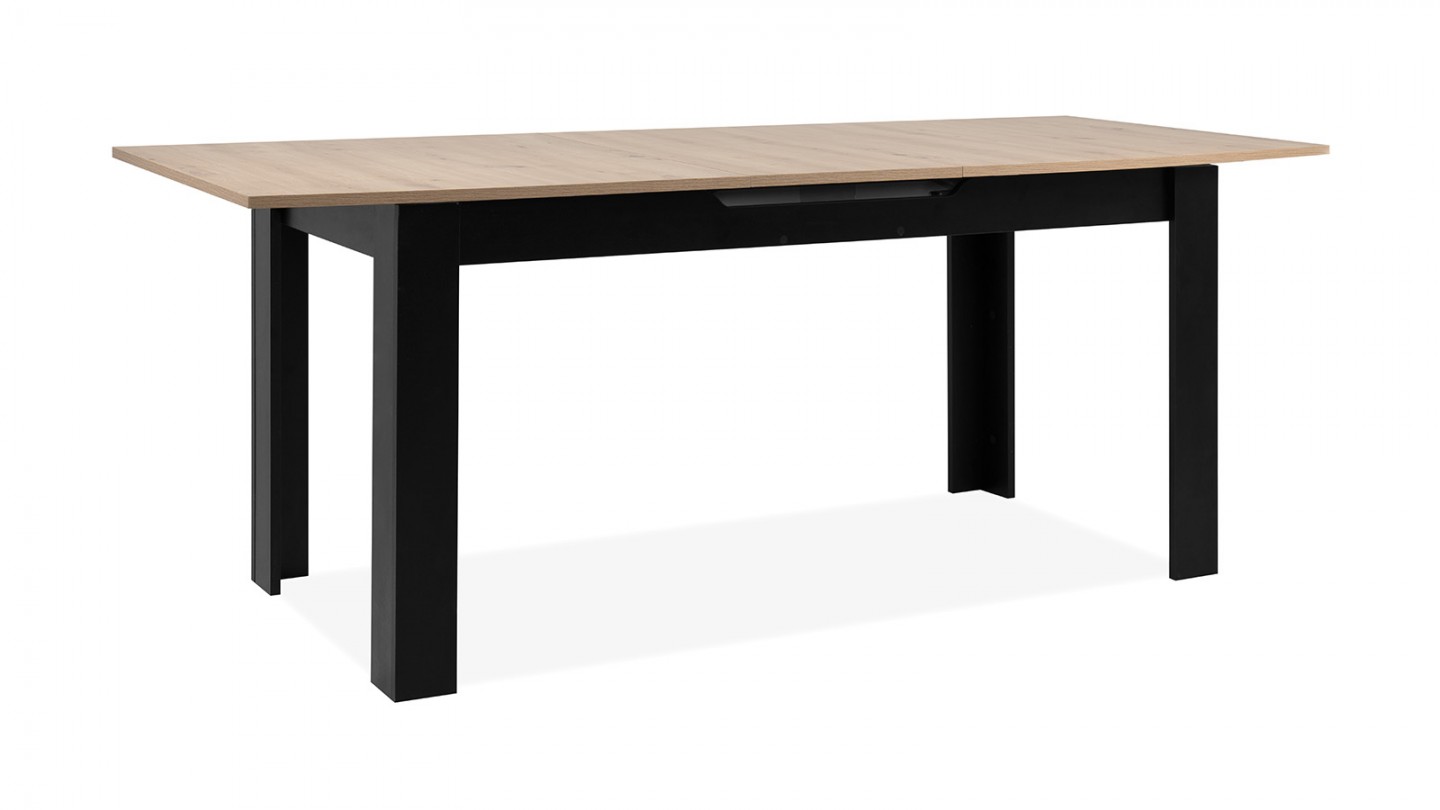 Table à manger extensible 6/8 personnes effet chêne et noire 160/200 cm - Lars