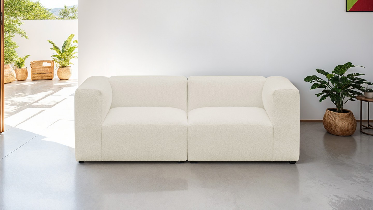 Canapé modulable 3 places en tissu bouclette écru - Modulo Canapé modulable 3 places en tissu bouclette écru - Modulo