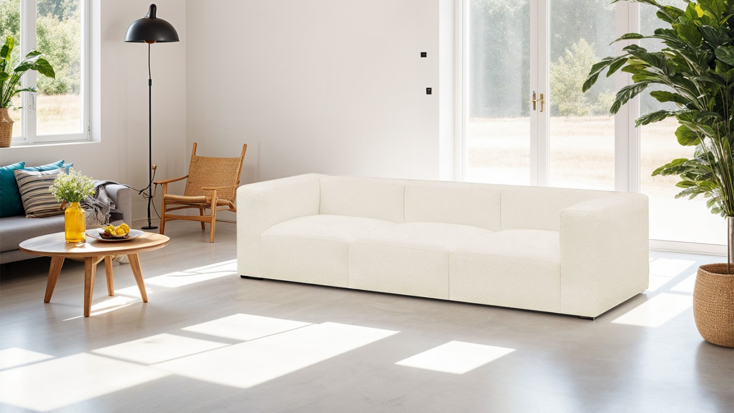 Canapé modulable 4 places en tissu bouclette écru - Modulo Canapé modulable 4 places en tissu bouclette écru - Modulo