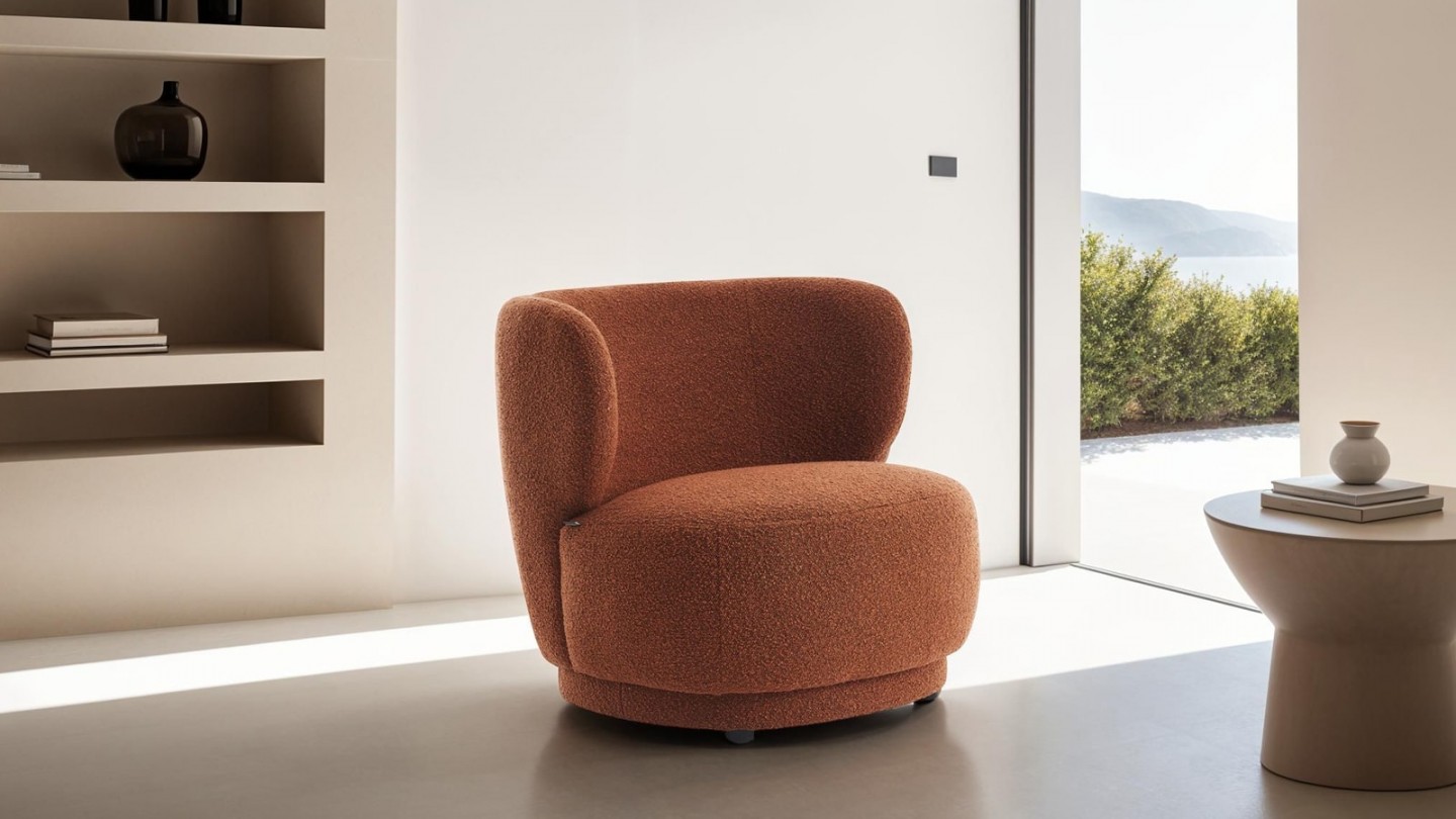 Fauteuil en tissu bouclette rouille - Ester