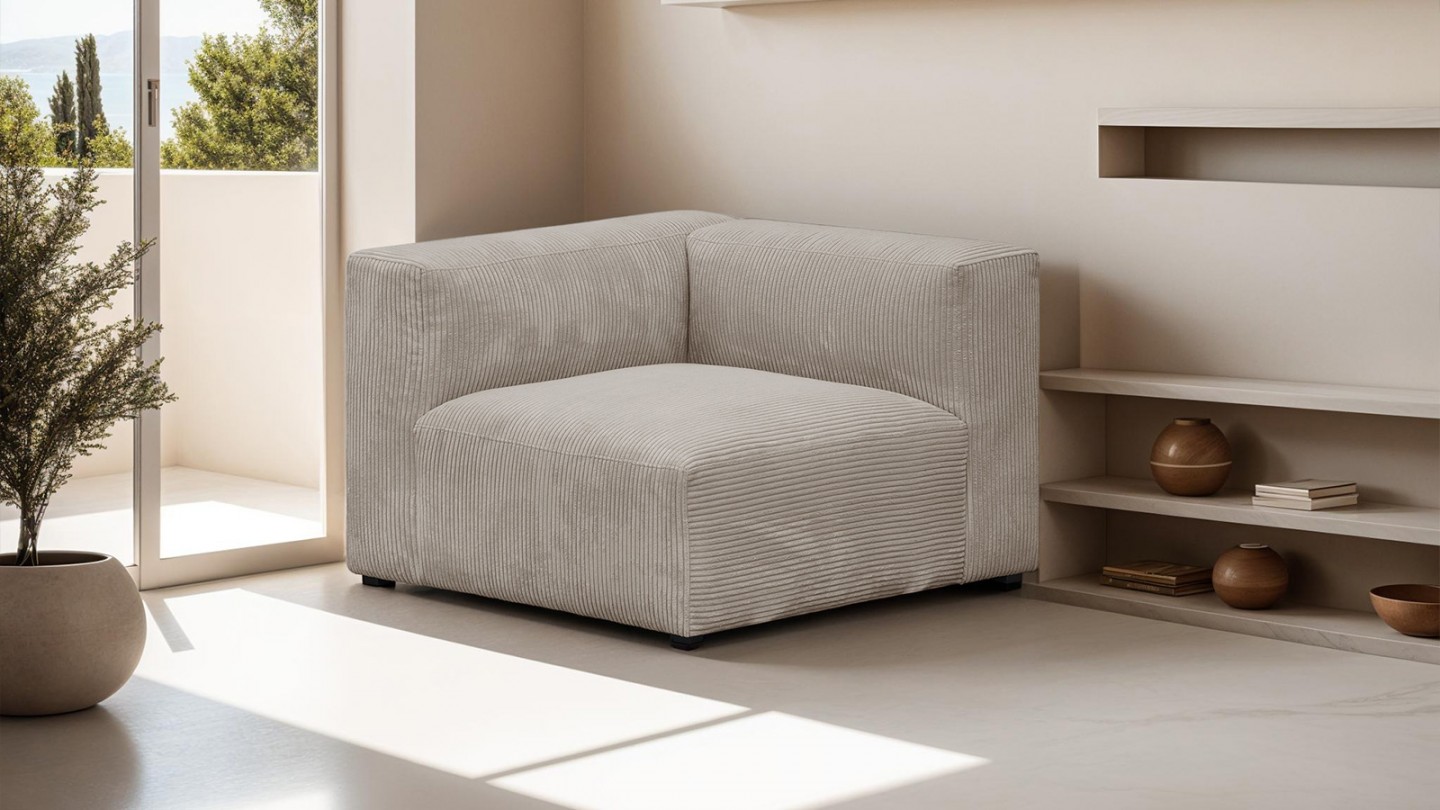 Chauffeuse d'angle à gauche modulable en velours côtelé taupe - Modulo Chauffeuse d'angle à gauche modulable en velours côtelé taupe - Modulo