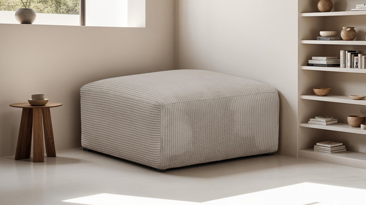 Pouf / repose-pieds modulable en velours côtelé taupe - Modulo