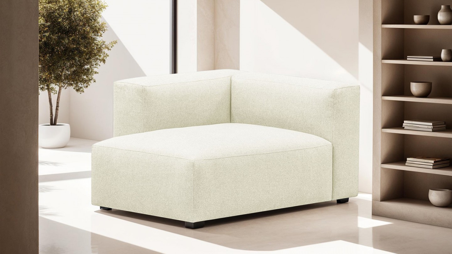 Méridienne d'angle à gauche modulable en tissu ivoire - Modulo