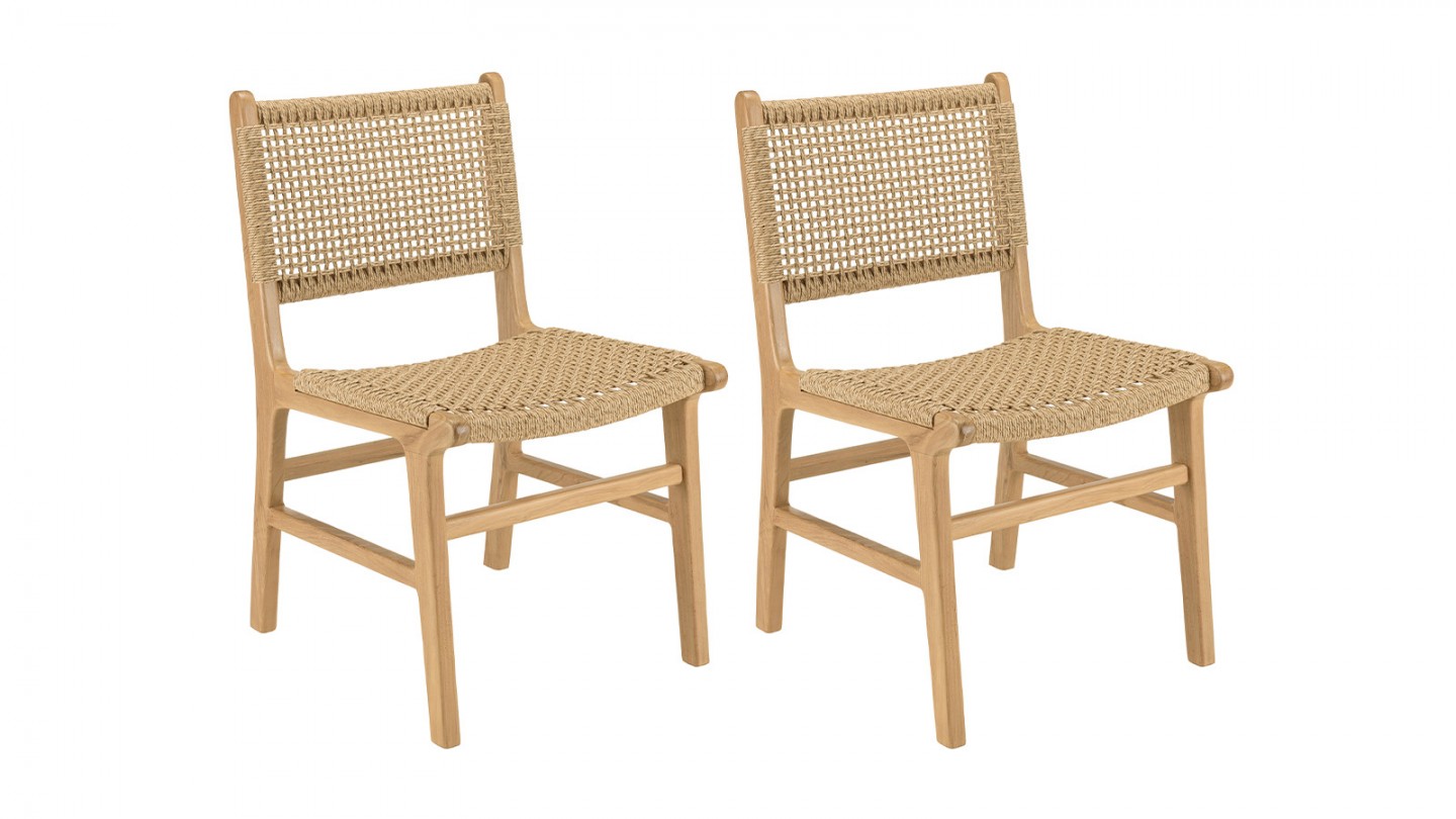 Lot de 2 chaises jardin teck naturel rotin synthétique beige VALERIA