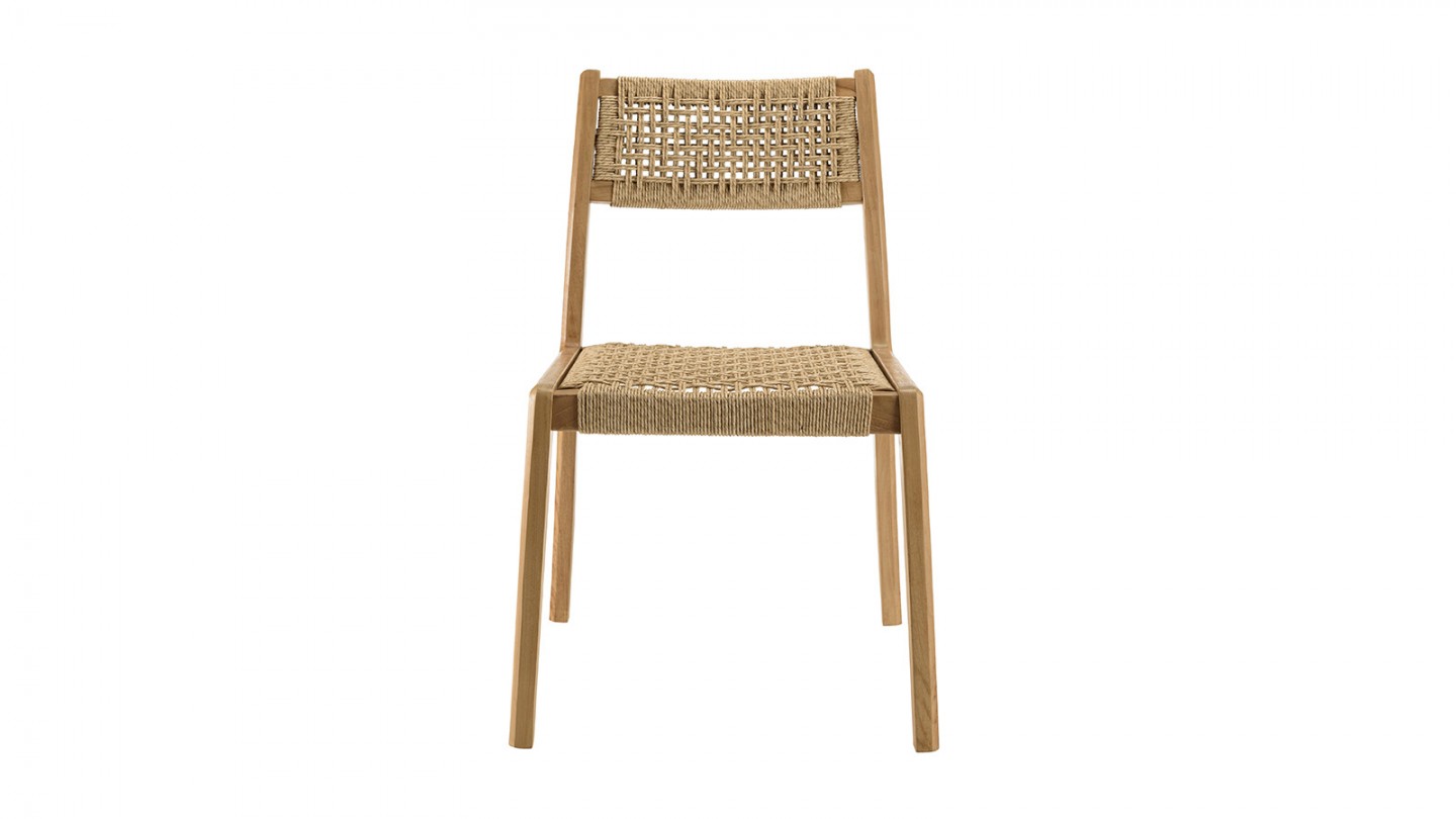 Lot de 2 chaises jardin teck rotin synthétique tressé beige VALERIA