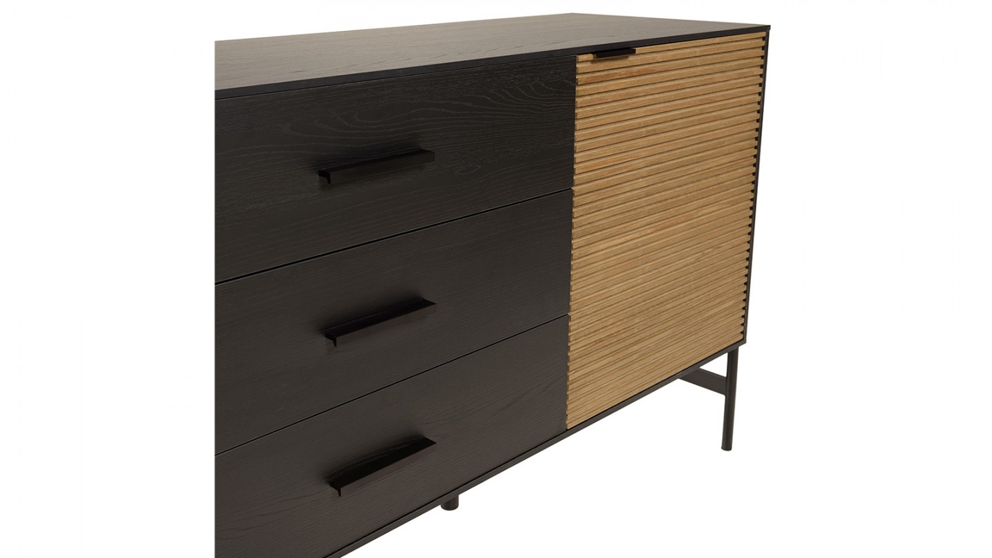 Buffet 3 tiroirs 2 portes en pin pieds métal 165 cm - Charlie