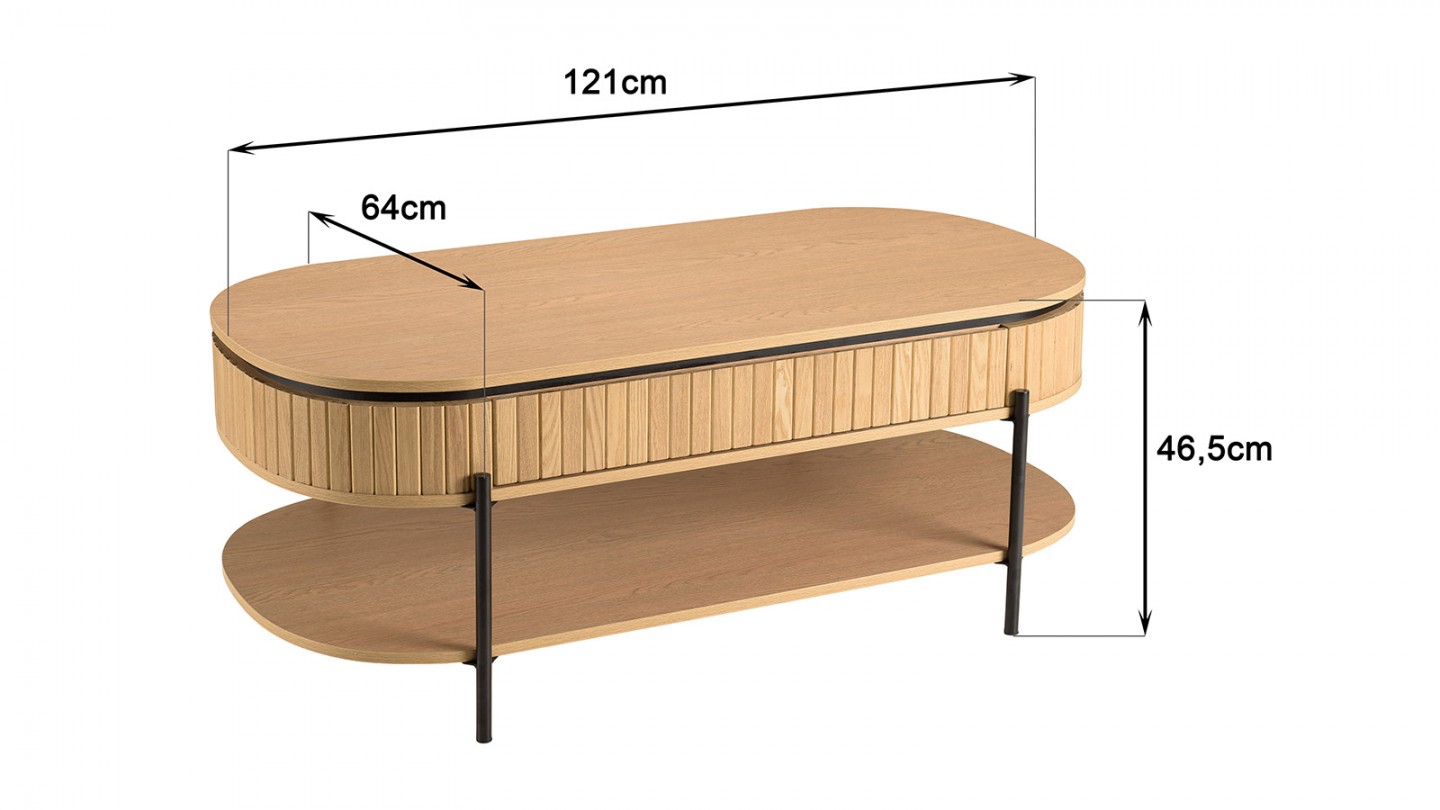 Table basse ovale 121 cm en bois rainuré - Charlie