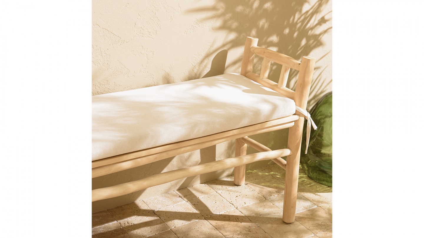 Banc en teck naturel 128 cm avec coussin blanc - Will