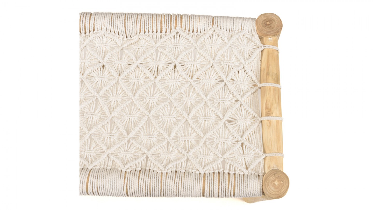 Banc en teck naturel assise en macramé blanc 80 cm - Will