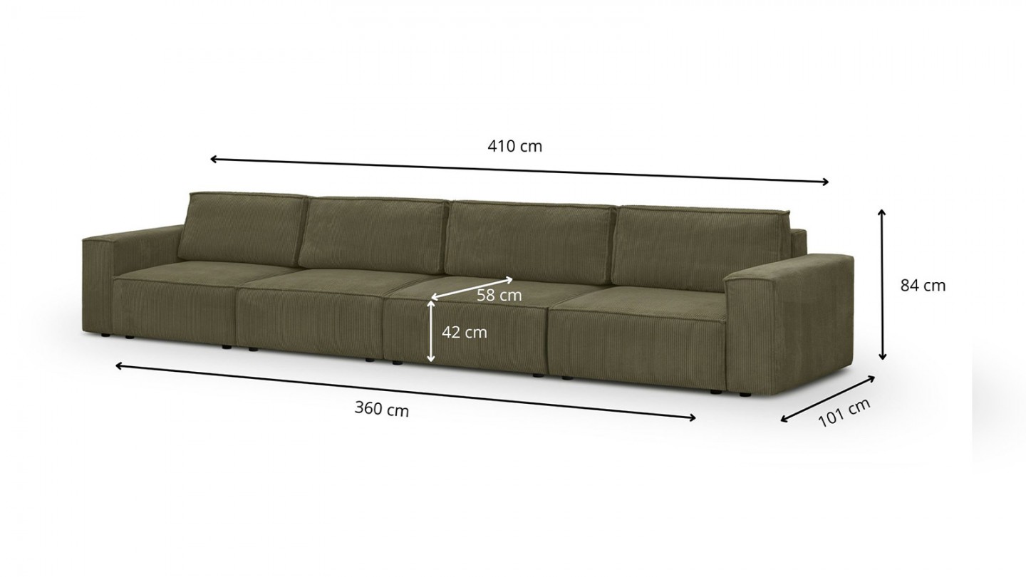 Canapé modulable 6/7 places en velours côtelé vert kaki - Harper Mod