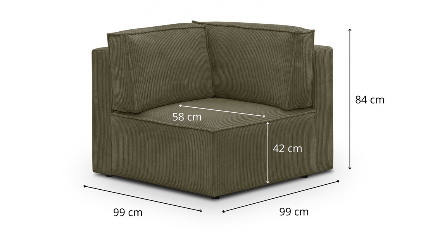 Canapé d'angle à droite modulable convertible 10 places en velours côtelé vert kaki - Harper Mod