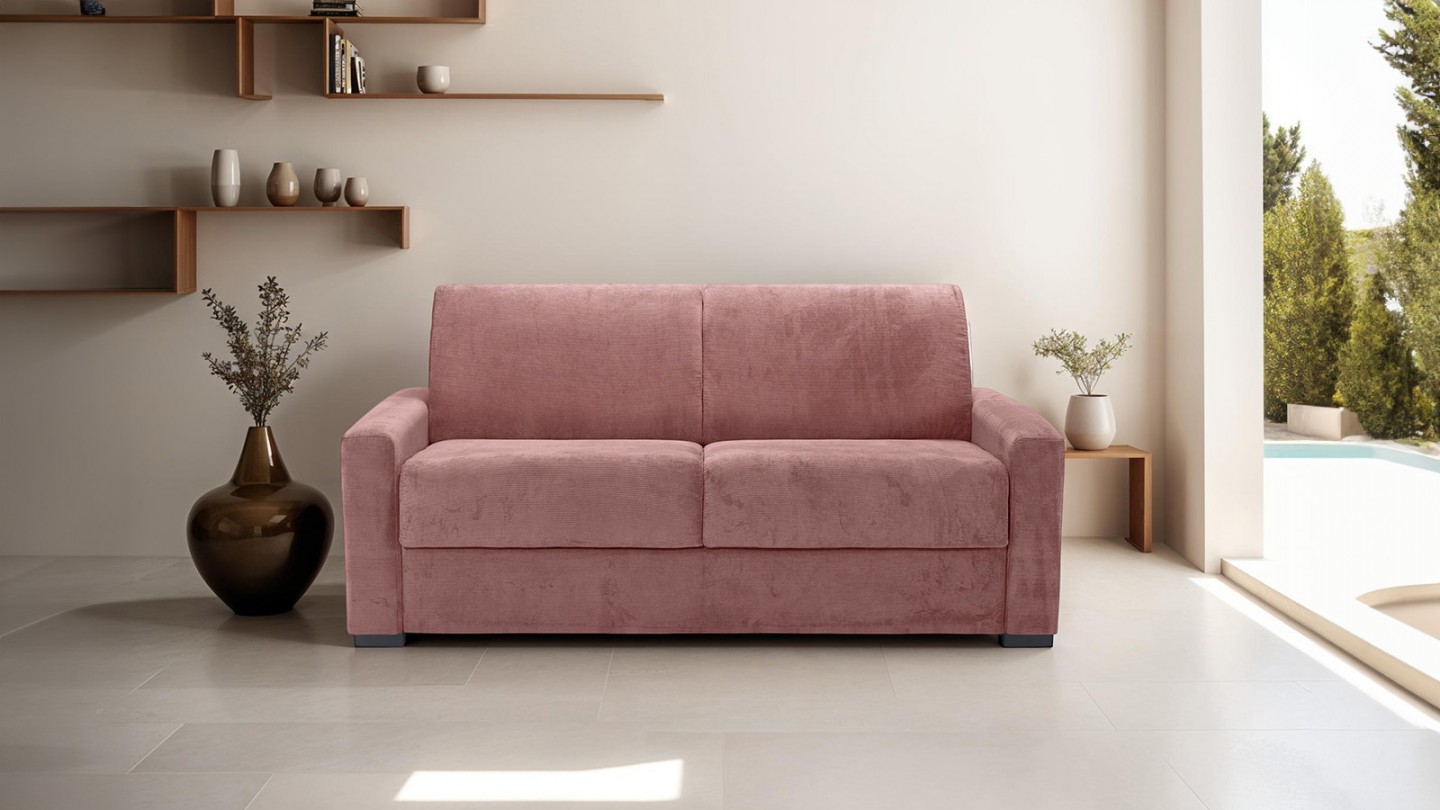 Canapé convertible 3 places en velours côtelé terracotta - collection Anzio Canapé convertible 3 places en velours côtelé terracotta - collection Anzio