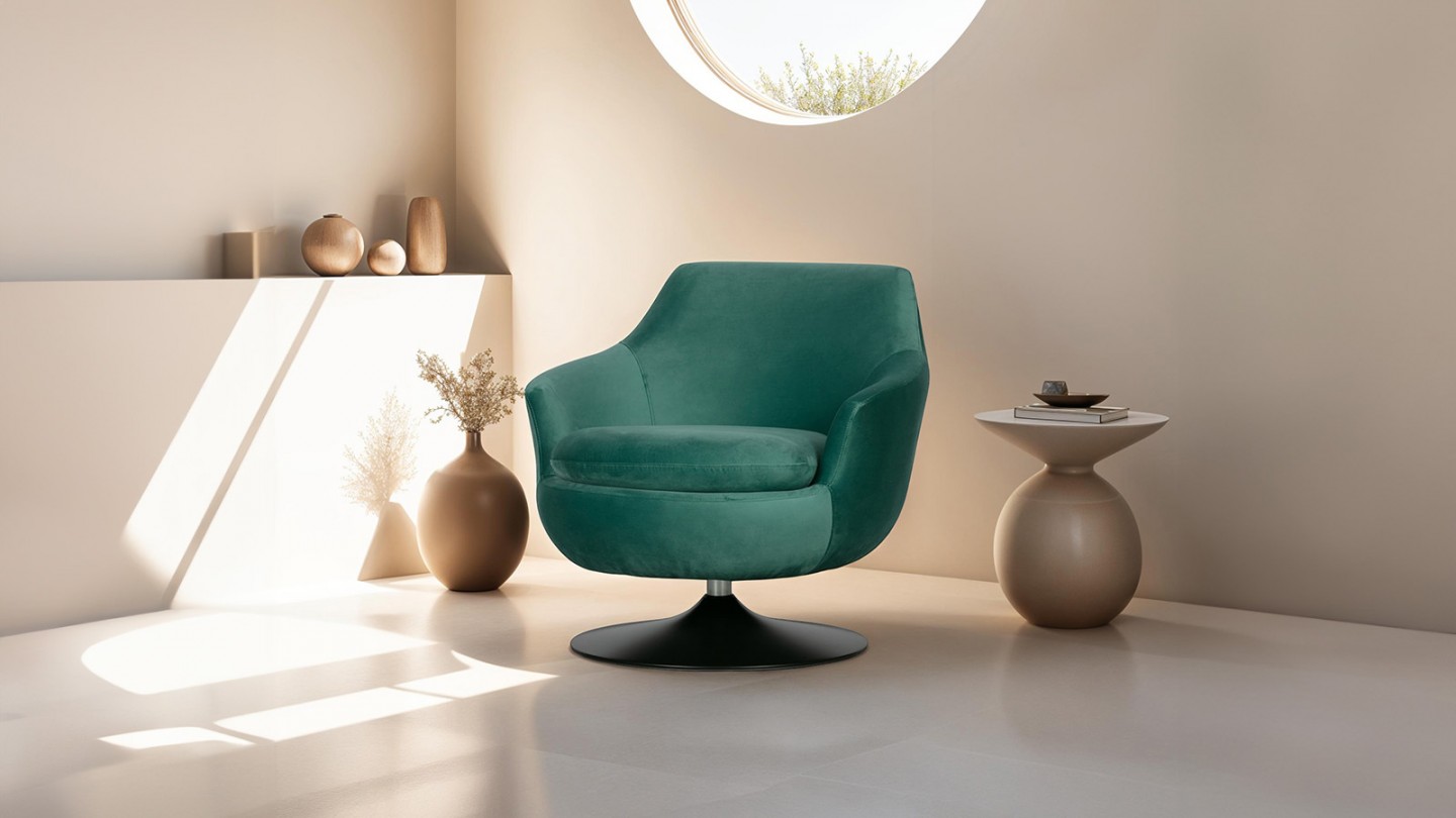 Fauteuil vintage en velours vert - Collection Jada - Woood