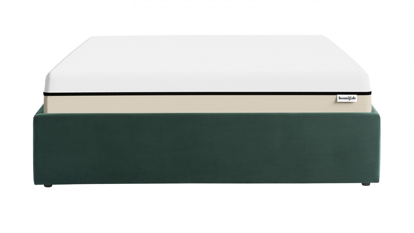 Ensemble lit coffre 140x190 en velours vert Handy + Matelas Hybride à ressorts ensachés et mémoire de forme - Spring Elite