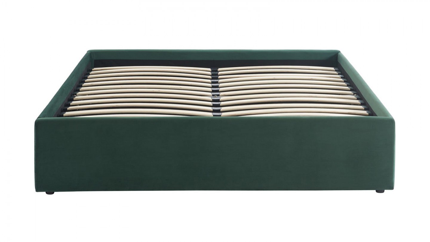 Ensemble lit coffre 140x190 en velours vert Handy + Matelas Hybride à ressorts ensachés et mémoire de forme - Spring Elite