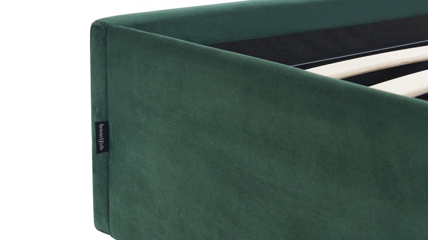 Ensemble lit coffre 140x190 en velours vert Handy + Matelas Hybride à ressorts ensachés et mémoire de forme - Spring Elite