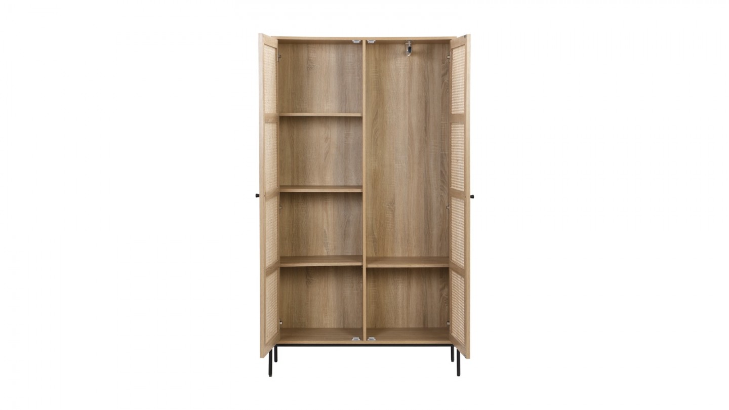 Armoire 2 portes en cannage et effet chêne 100 cm - Iris