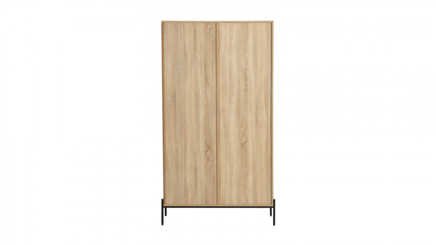 Armoire 2 portes en cannage et effet chêne 100 cm - Iris