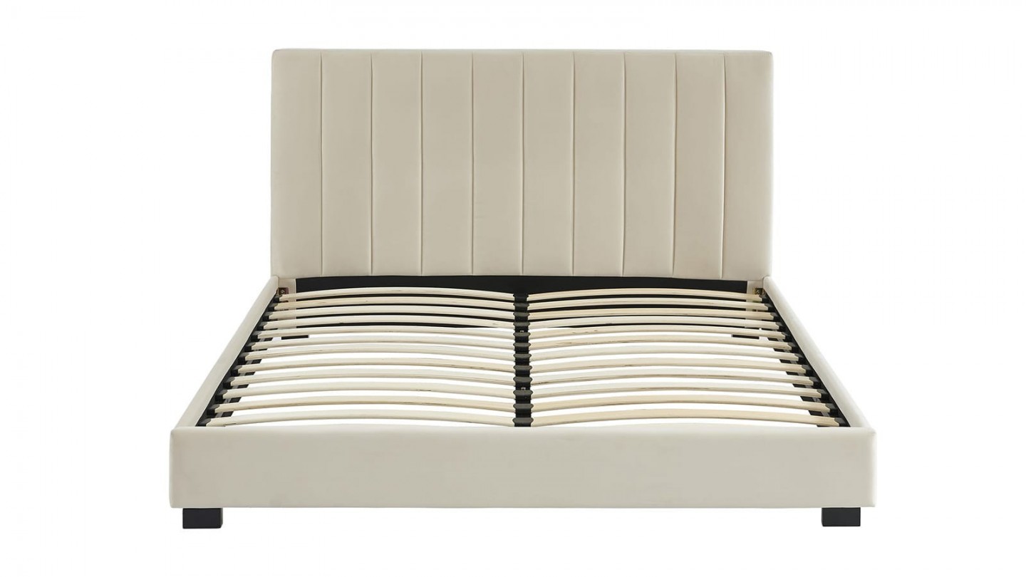 Ensemble lit 160x200 en velours beige William + Matelas Hybride à ressorts ensachés et mémoire de forme - Spring Elite