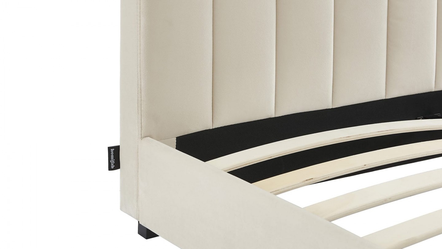 Ensemble lit 160x200 en velours beige William + Matelas Hybride à ressorts ensachés et mémoire de forme - Spring Elite