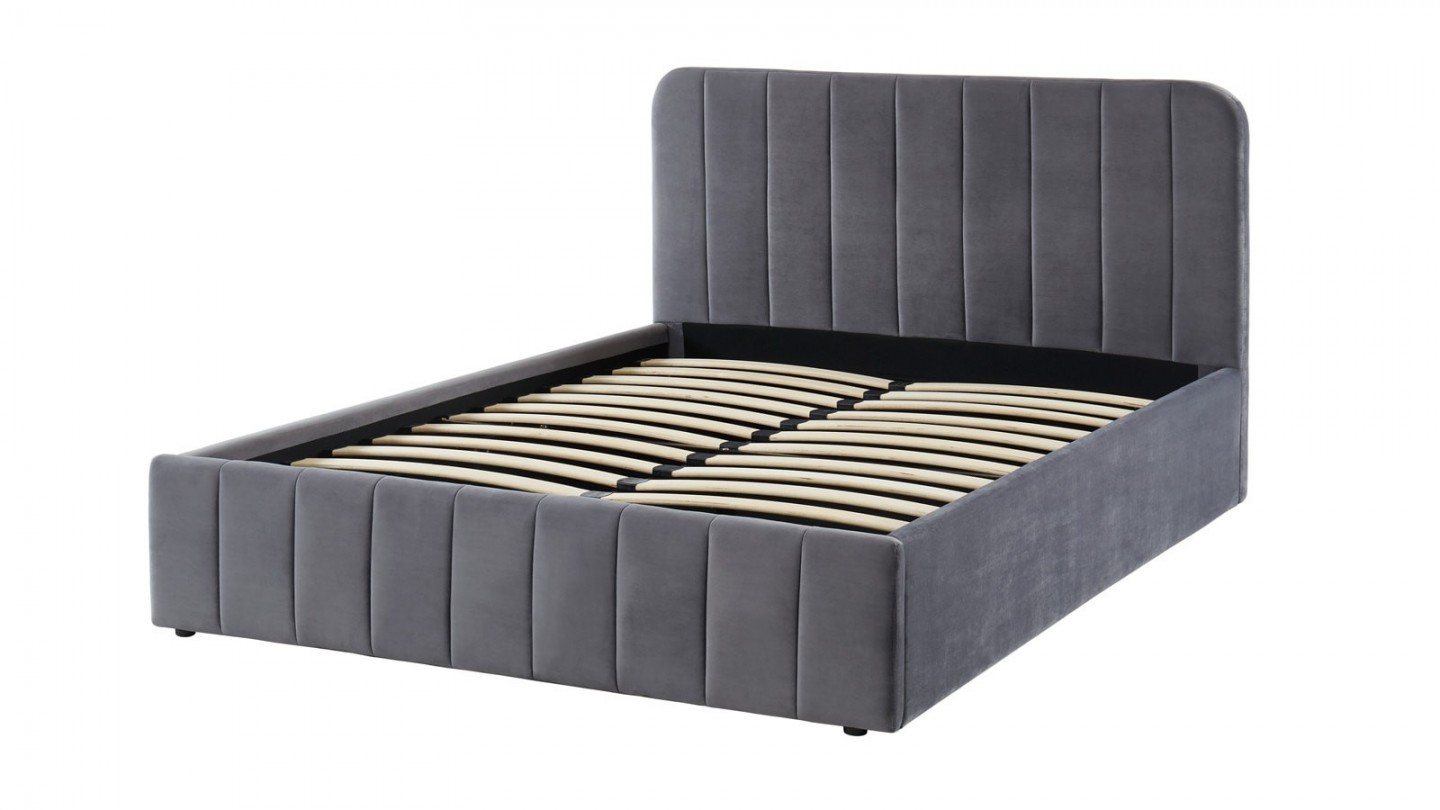 Ensemble lit coffre 160x200 en velours gris anthracite Ava + Matelas Hybride ressorts ensachés + mémoire de forme - Spring Elite