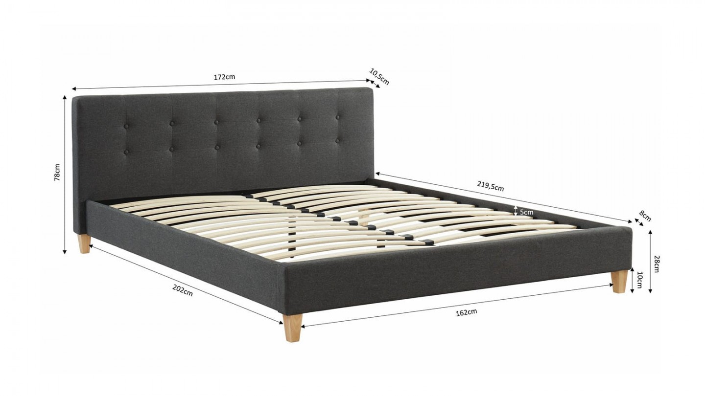 Ensemble lit 160x200 en tissu gris foncé Milo + Matelas Hybride à ressorts ensachés et mémoire de forme - Spring Elite