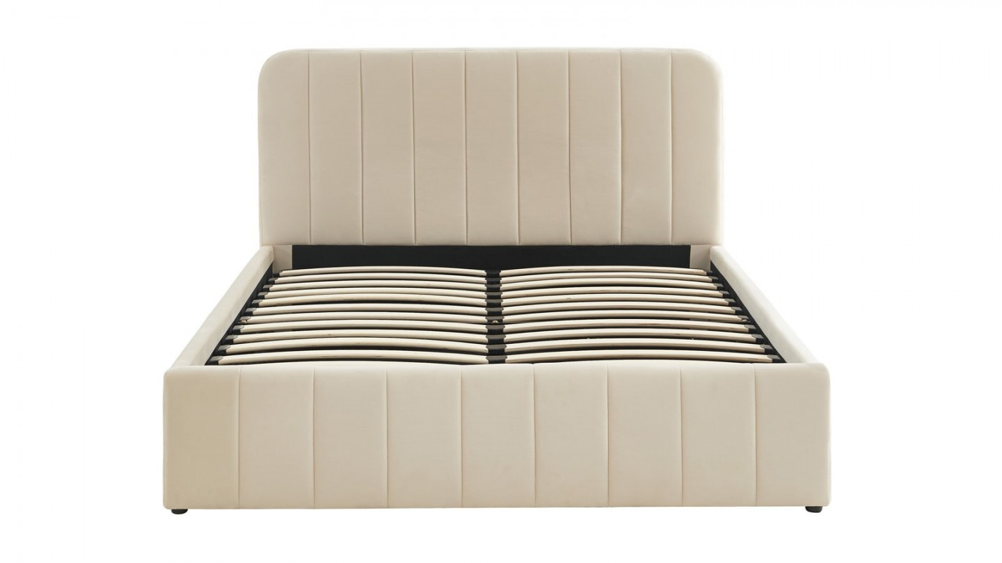 Ensemble lit coffre 140x190 en velours beige Ava + Matelas mousse gel à mémoire de forme, double confort - Dual Confort