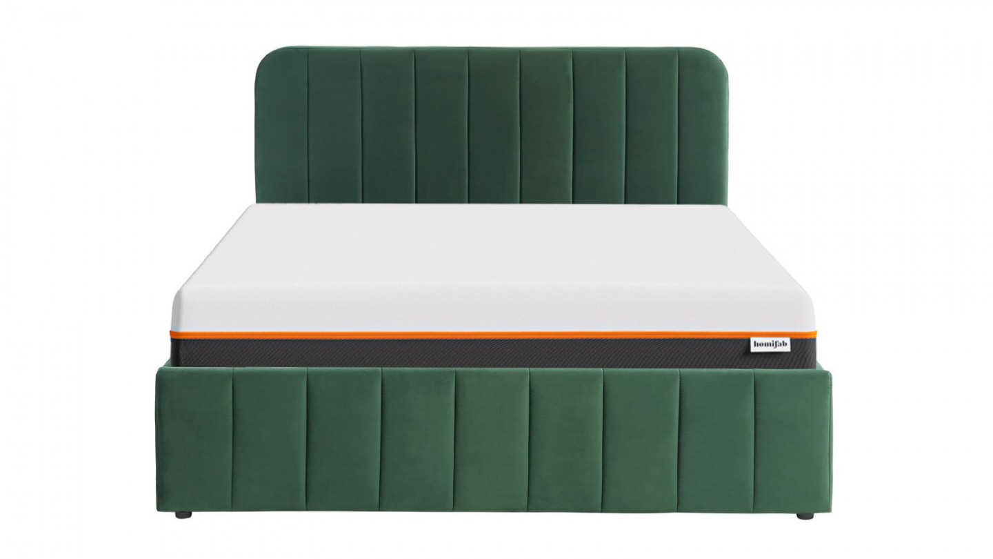 Ensemble lit coffre 140x190 en velours vert Ava + Matelas mousse gel à mémoire de forme, double confort - Dual Confort