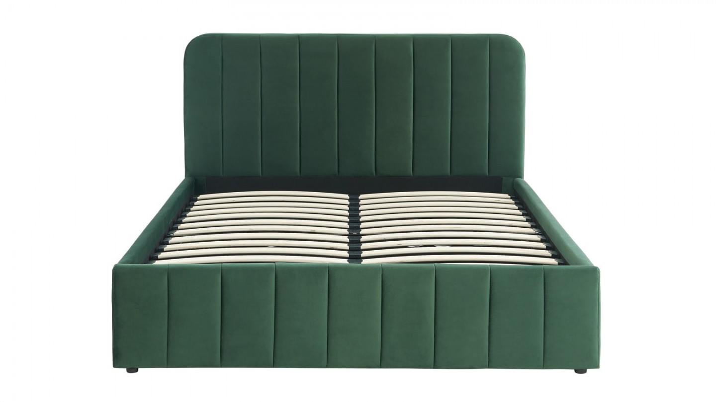 Ensemble lit coffre 140x190 en velours vert Ava + Matelas mousse gel à mémoire de forme, double confort - Dual Confort