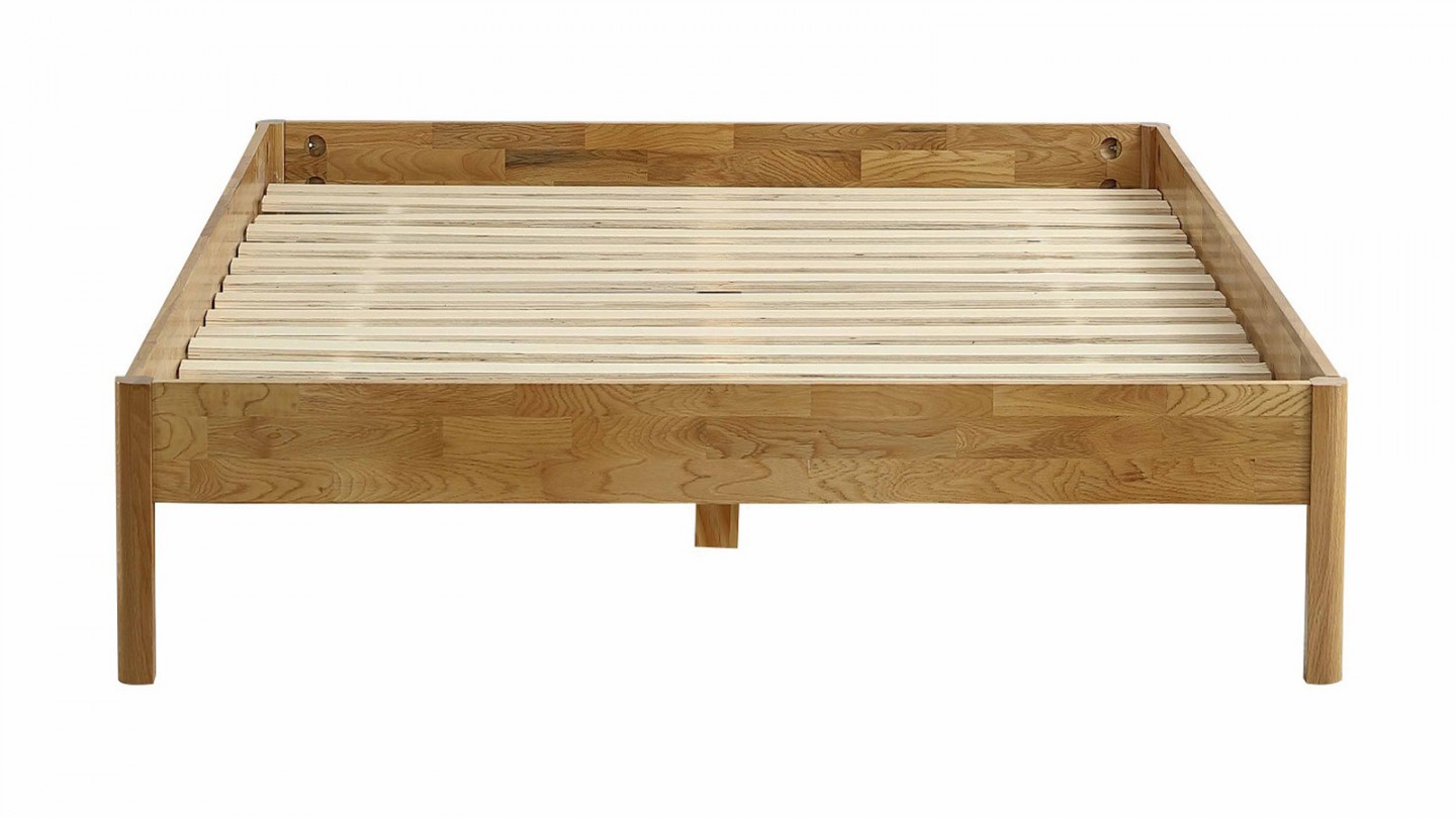 Ensemble lit 160x200 en chêne massif Aina + Matelas mousse gel à mémoire de forme, double confort - Dual Confort