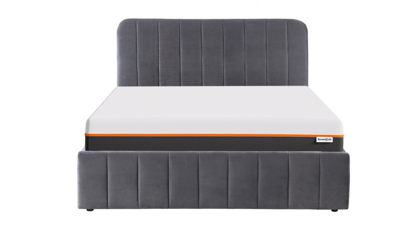 Ensemble lit coffre 160x200 en velours gris anthracite Ava + Matelas mousse gel mémoire de forme, double confort - Dual Confort