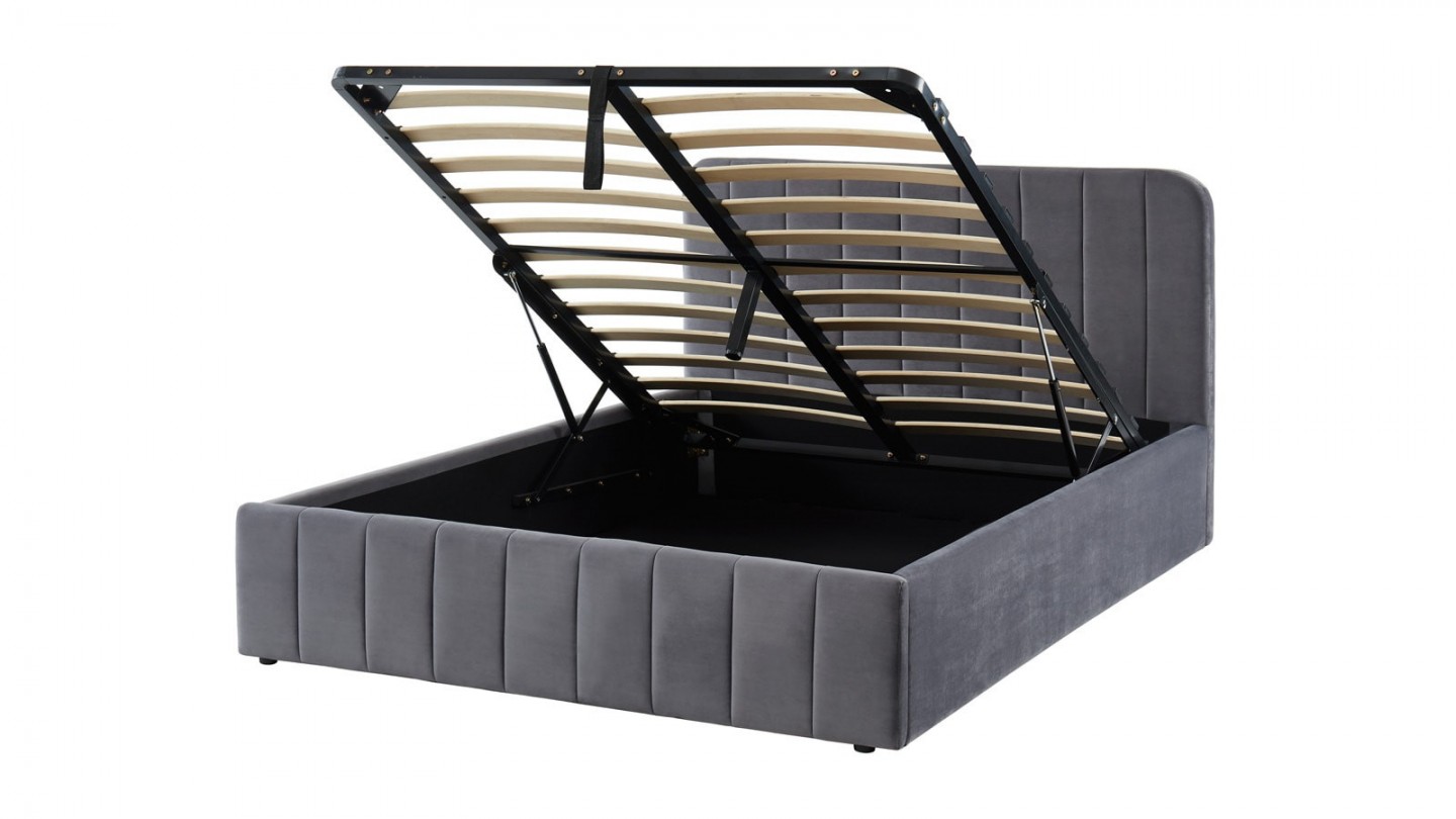 Ensemble lit coffre 160x200 en velours gris anthracite Ava + Matelas mousse gel mémoire de forme, double confort - Dual Confort