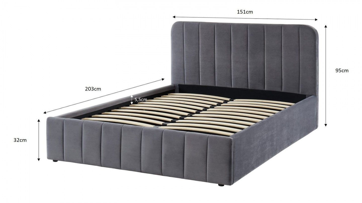 Ensemble lit coffre 160x200 en velours gris anthracite Ava + Matelas mousse gel mémoire de forme, double confort - Dual Confort