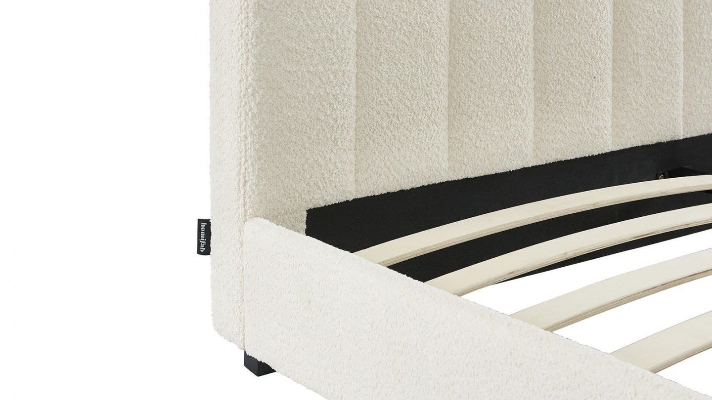 Ensemble lit 160x200 en tissu bouclé écru William + Matelas mousse gel à mémoire de forme, double confort - Dual Confort