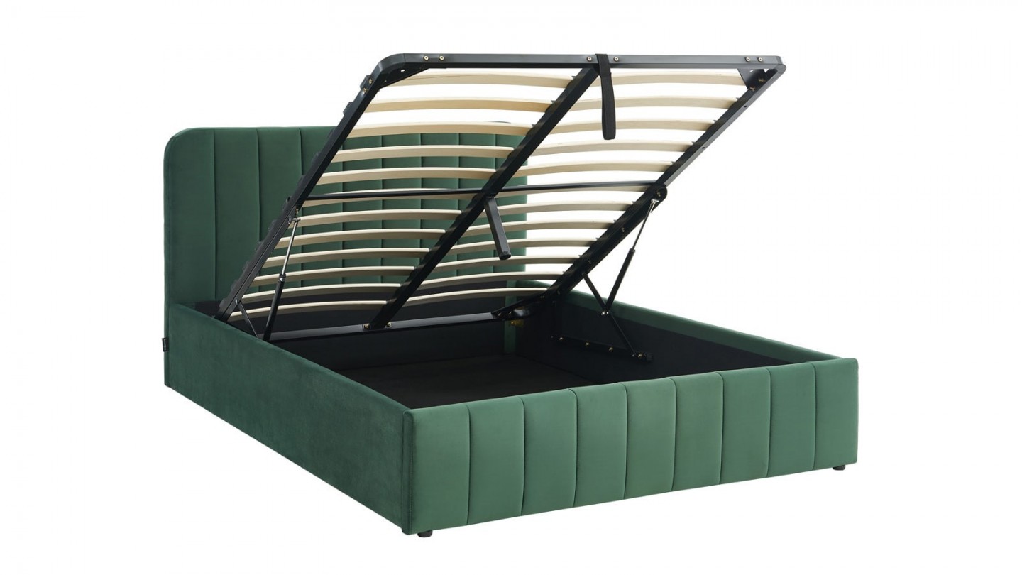 Ensemble lit coffre 160x200 en velours vert Ava + Matelas mousse gel à mémoire de forme, double confort - Dual Confort