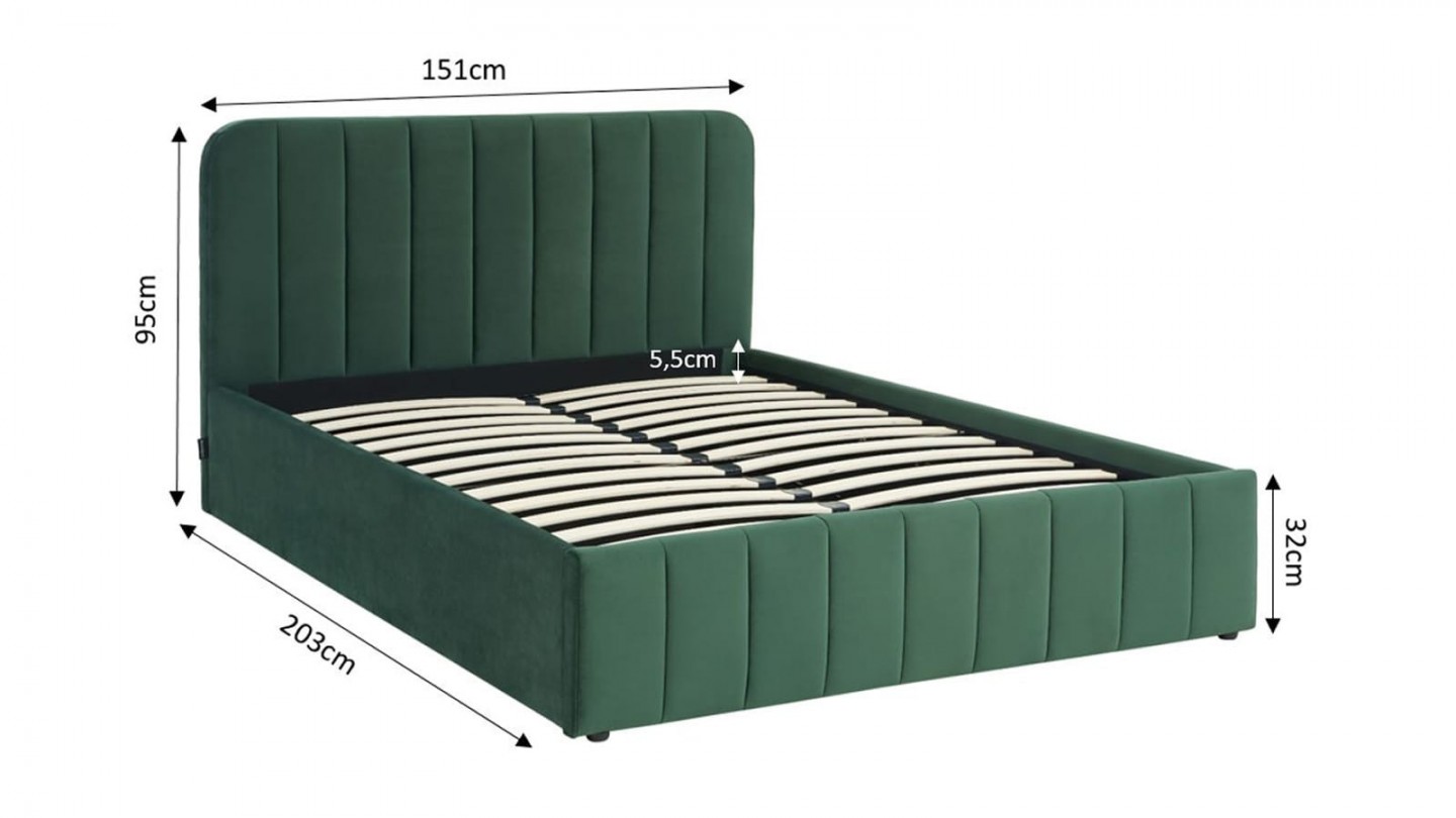 Ensemble lit coffre 160x200 en velours vert Ava + Matelas mousse gel à mémoire de forme, double confort - Dual Confort