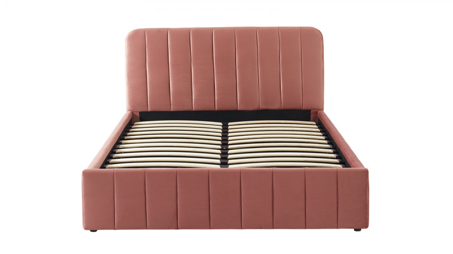 Ensemble lit coffre 160x200 en velours rose blush Ava + Matelas mousse gel à mémoire de forme, double confort - Dual Confort