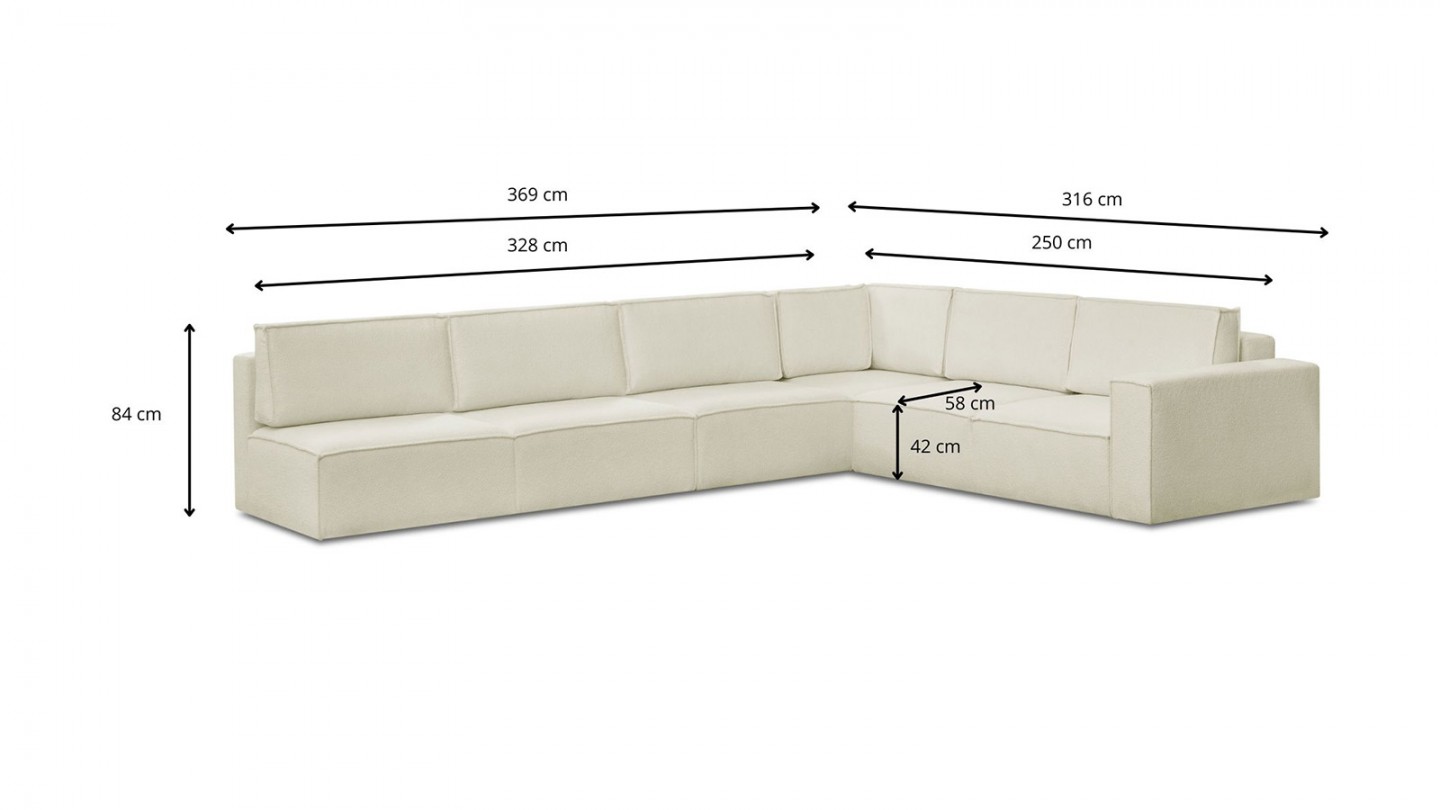 Canapé d'angle à gauche modulable convertible 10 places en tissu bouclé écru - Harper Mod