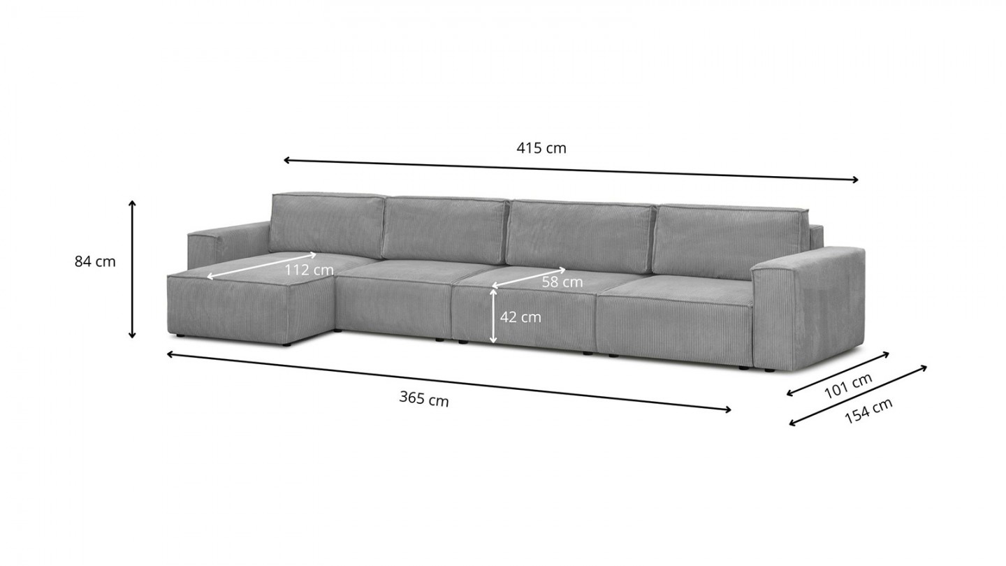 Canapé d'angle modulable 6/7 places en velours côtelé gris clair - Harper Mod