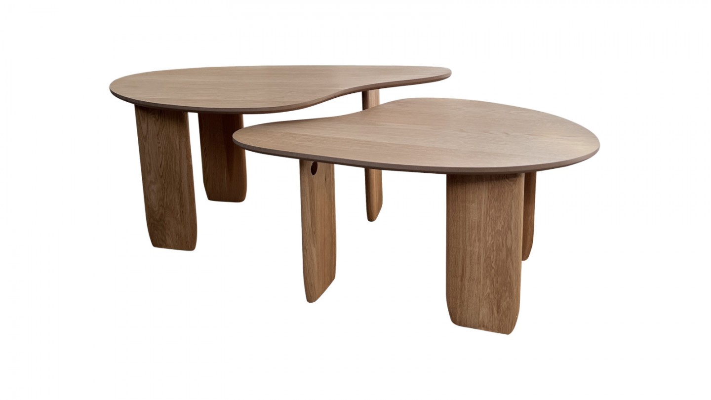 Lot de 2 tables basses organiques en bois, placage chêne - Aria