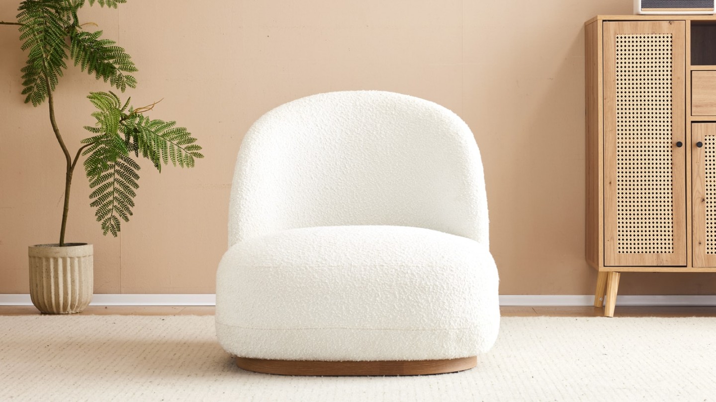 Fauteuil en tissu bouclette écru - Colette