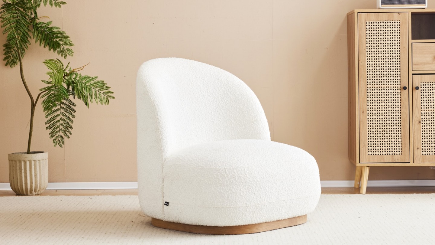 Fauteuil en tissu bouclette écru - Colette