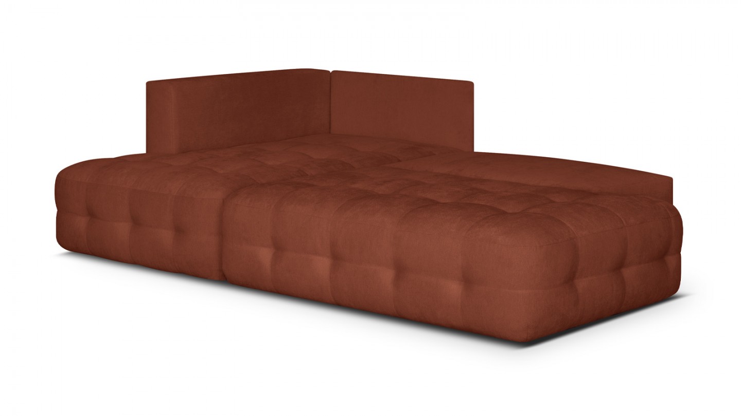 Canapé d'angle ouvert à gauche convertible 3 places avec coffre de rangement en tissu chenille terracotta - Léo