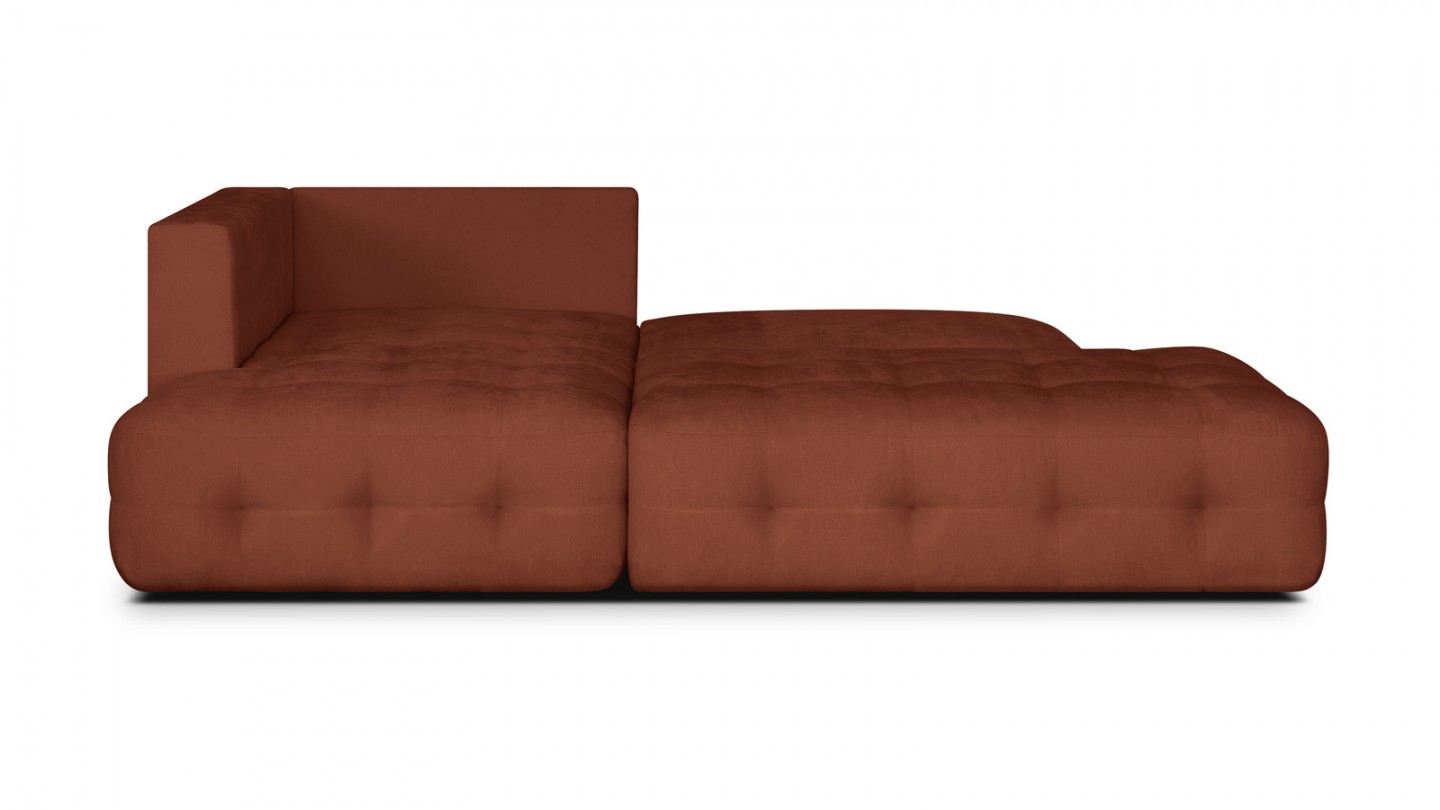 Canapé d'angle ouvert à gauche convertible 3 places avec coffre de rangement en tissu chenille terracotta - Léo