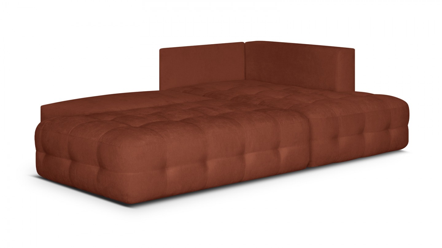 Canapé d'angle ouvert à droite convertible 3 places avec coffre de rangement en tissu chenille terracotta - Léo