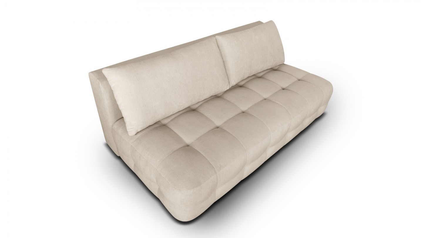 Canapé convertible 3 places avec coffre de rangement en tissu chenille beige - Léo