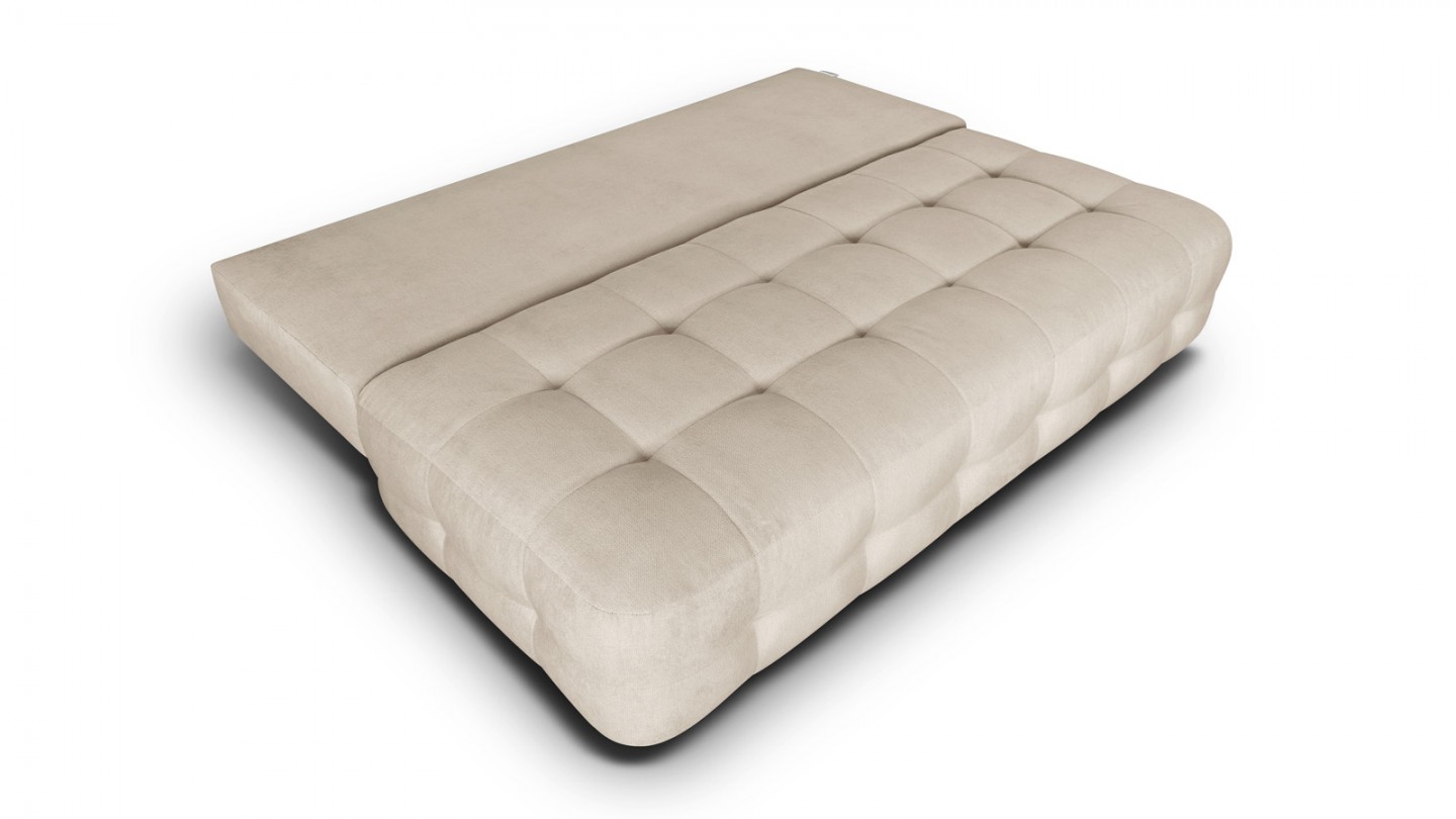 Canapé convertible 3 places avec coffre de rangement en tissu chenille beige - Léo