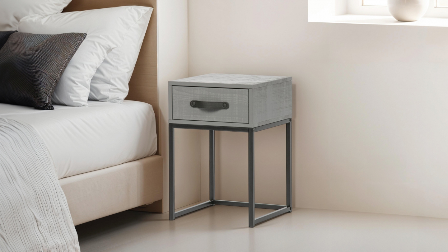 Table de chevet 1 tiroir en pin gris - Collection Morris - Woood