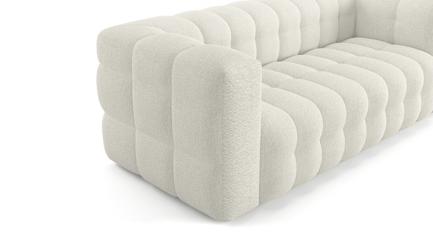 Ensemble Canapé capitonné 3 places + Pouf en tissu bouclé beige - Cester